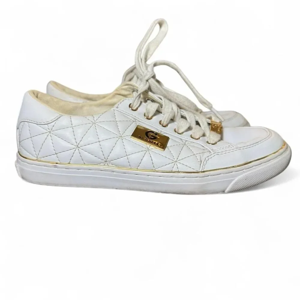 Guess Women's White and Gold Fashion Sneakers Size 6